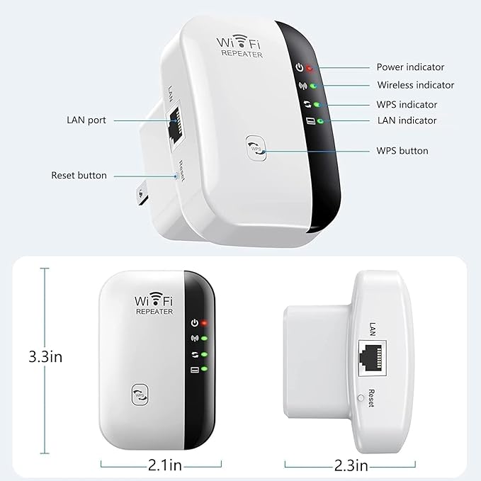 WiFi Extender, WiFi Booster, WiFi Repeater, Covers Up to 3000 Sq.ft, Internet Booster - with Ethernet Port, Quick Setup
