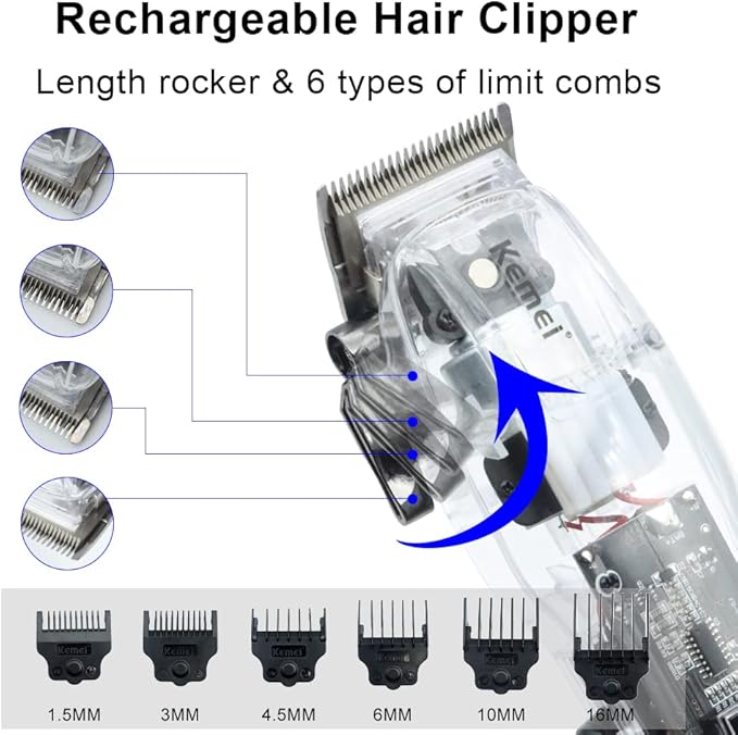 Transparent Hair Clippers Haircut with Adjustable Blades Smart LED Display