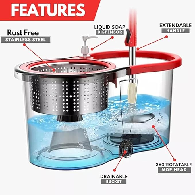 Premium Quality 360° Easy Spin Mop And Bucket Set Home Cleaner