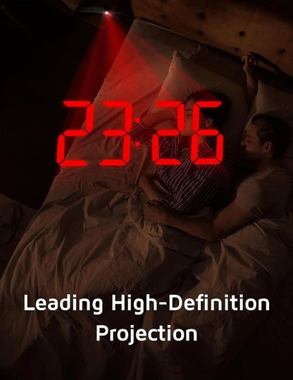 Digital Alarm  Clock with 180° Rotatable Projector, 3-Level Brightness Dimmer, Clear LED Display