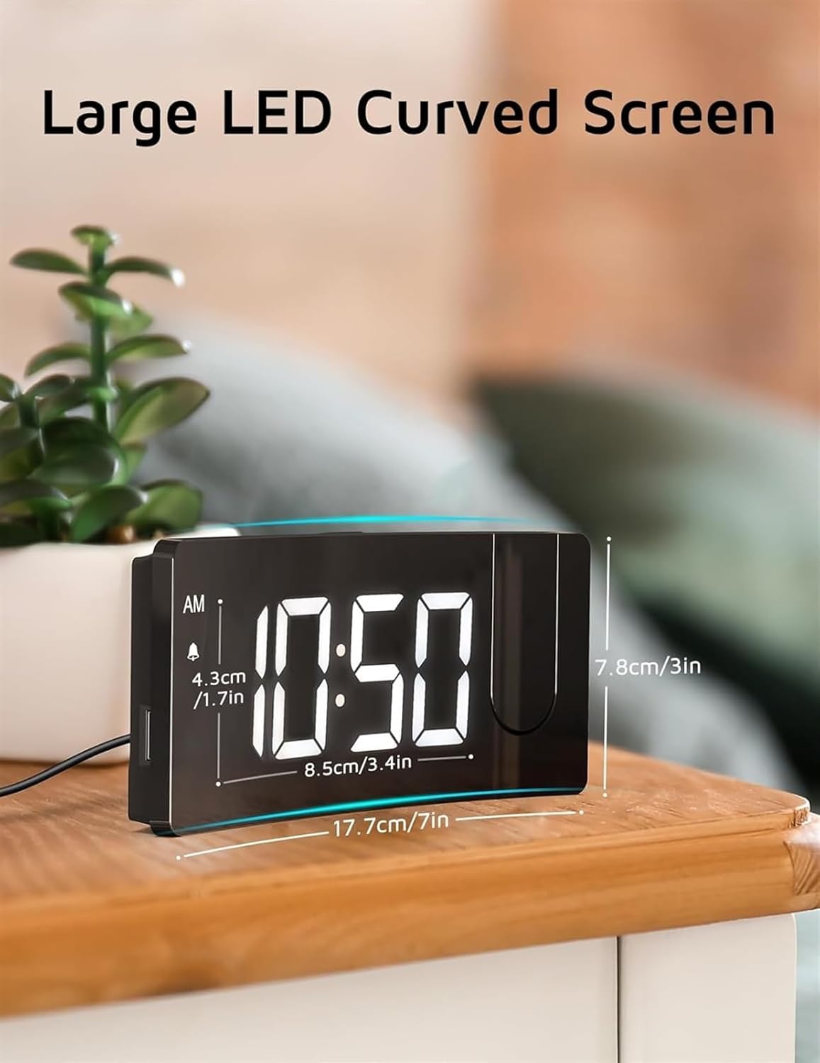Digital Alarm  Clock with 180° Rotatable Projector, 3-Level Brightness Dimmer, Clear LED Display