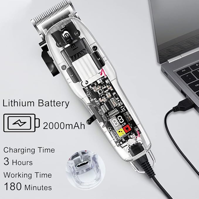 Transparent Hair Clippers Haircut with Adjustable Blades Smart LED Display