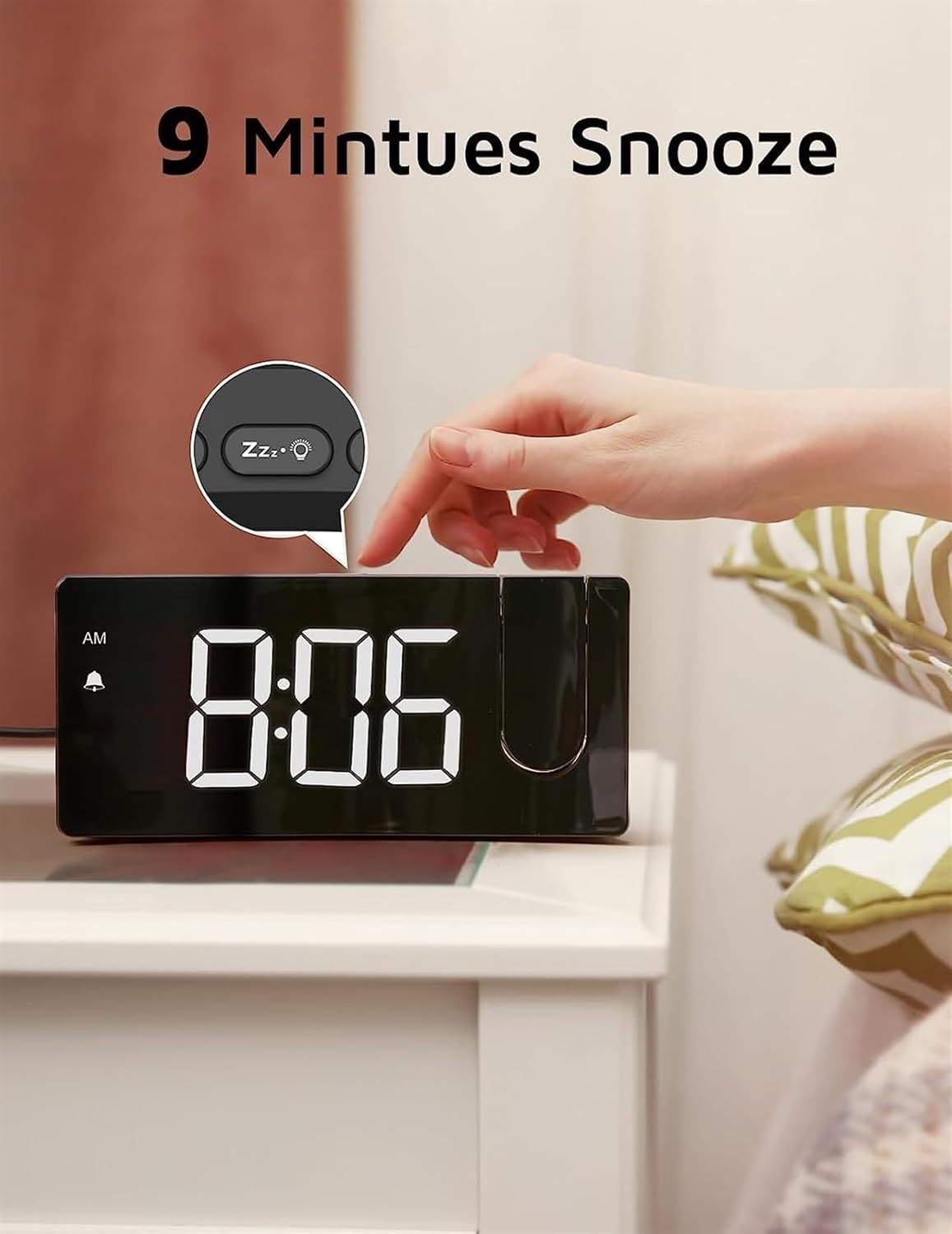 Digital Alarm  Clock with 180° Rotatable Projector, 3-Level Brightness Dimmer, Clear LED Display
