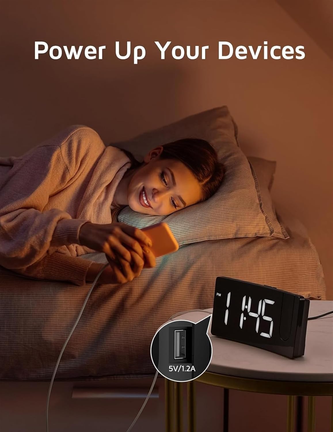 Digital Alarm  Clock with 180° Rotatable Projector, 3-Level Brightness Dimmer, Clear LED Display