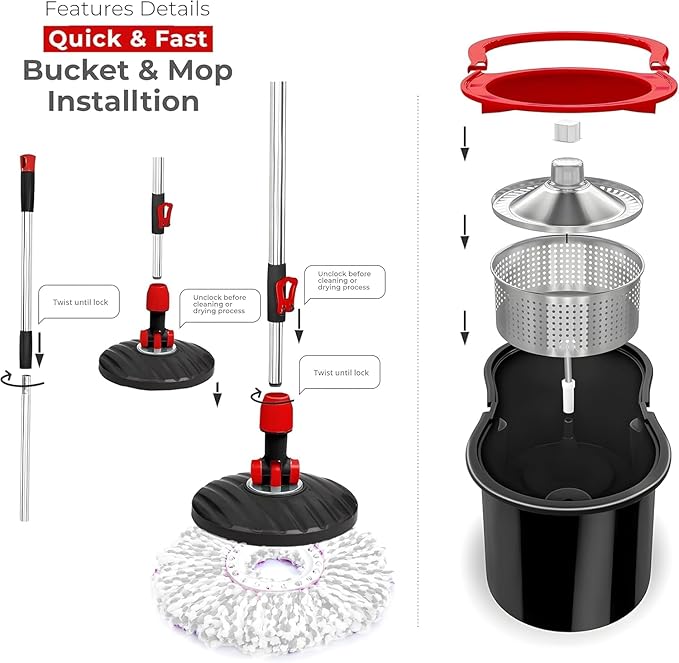 Premium Quality 360° Easy Spin Mop And Bucket Set Home Cleaner