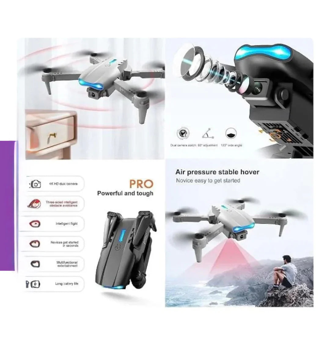 E99 PRO Drone Professional 4K HD Dual Camera