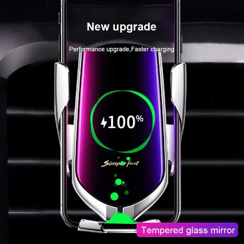 Fast Wireless Car Charger Phone Holder with 360° Rotation and Auto-Clamping, Compatible with All Phones including iPhone and Samsung