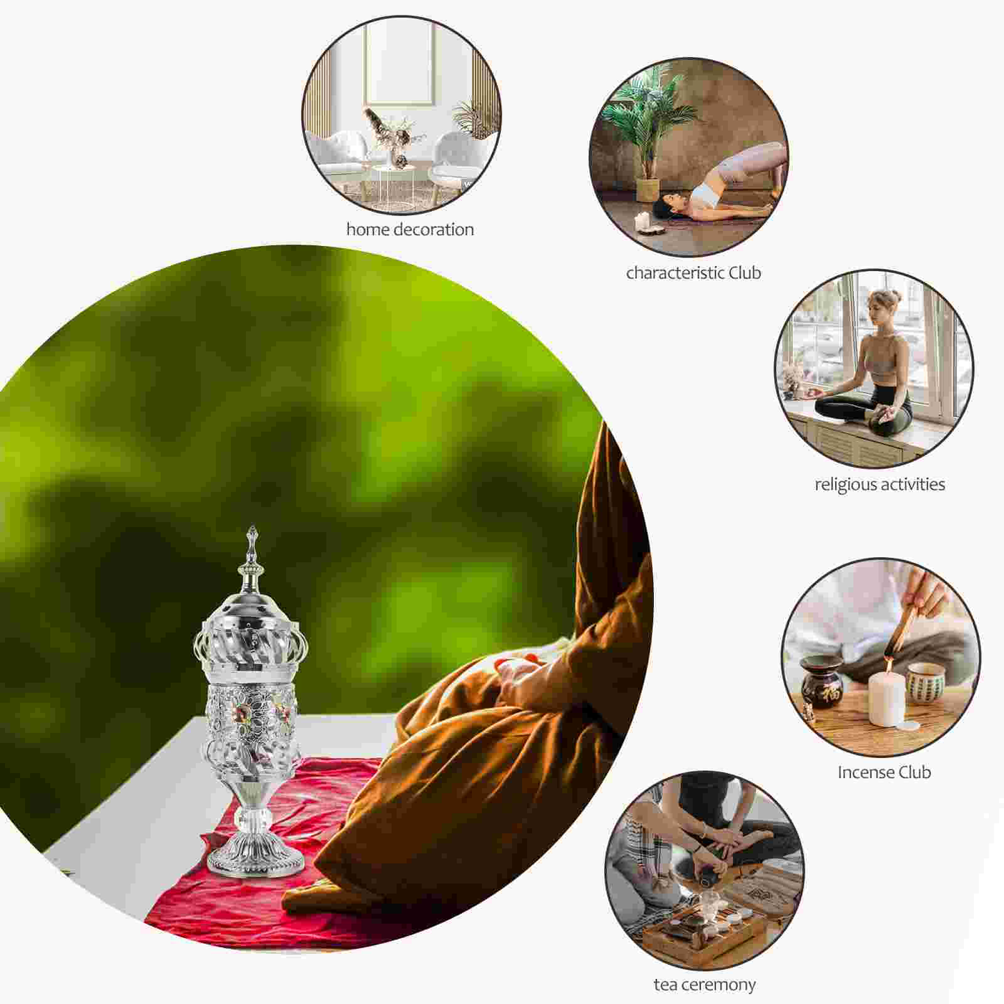 Antique Arabic Incense Burner Meditation Yoga Spa Room Decor, Pot Metal Candlestick for Yoga